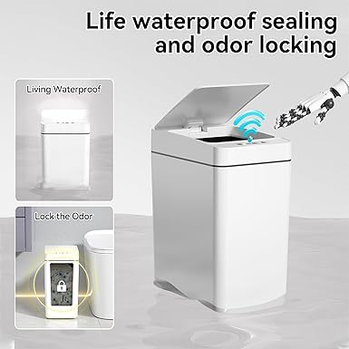 kaylowe Automatic Trash Can 2.6 Gallon Touchless Garbage Cans with Lid 2 Pack Small Slim Motion Sensor Smart Commercial Trash Bin for Bedroom, Bathroom, Office, Living Room, White