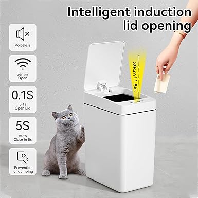 kaylowe Automatic Trash Can 2.6 Gallon Touchless Garbage Cans with Lid 2 Pack Small Slim Motion Sensor Smart Commercial Trash Bin for Bedroom, Bathroom, Office, Living Room, White