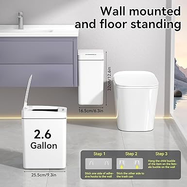 kaylowe Automatic Trash Can 2.6 Gallon Touchless Garbage Cans with Lid 2 Pack Small Slim Motion Sensor Smart Commercial Trash Bin for Bedroom, Bathroom, Office, Living Room, White